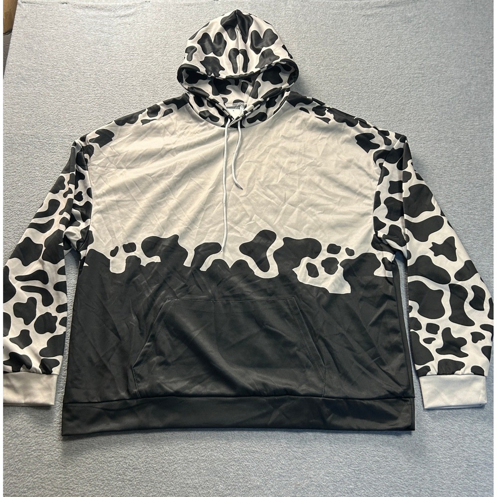 HOGG Hoodie Mens 2XL Cow Print Ombre Black White Pullover Hooded Sweatshirt NWT